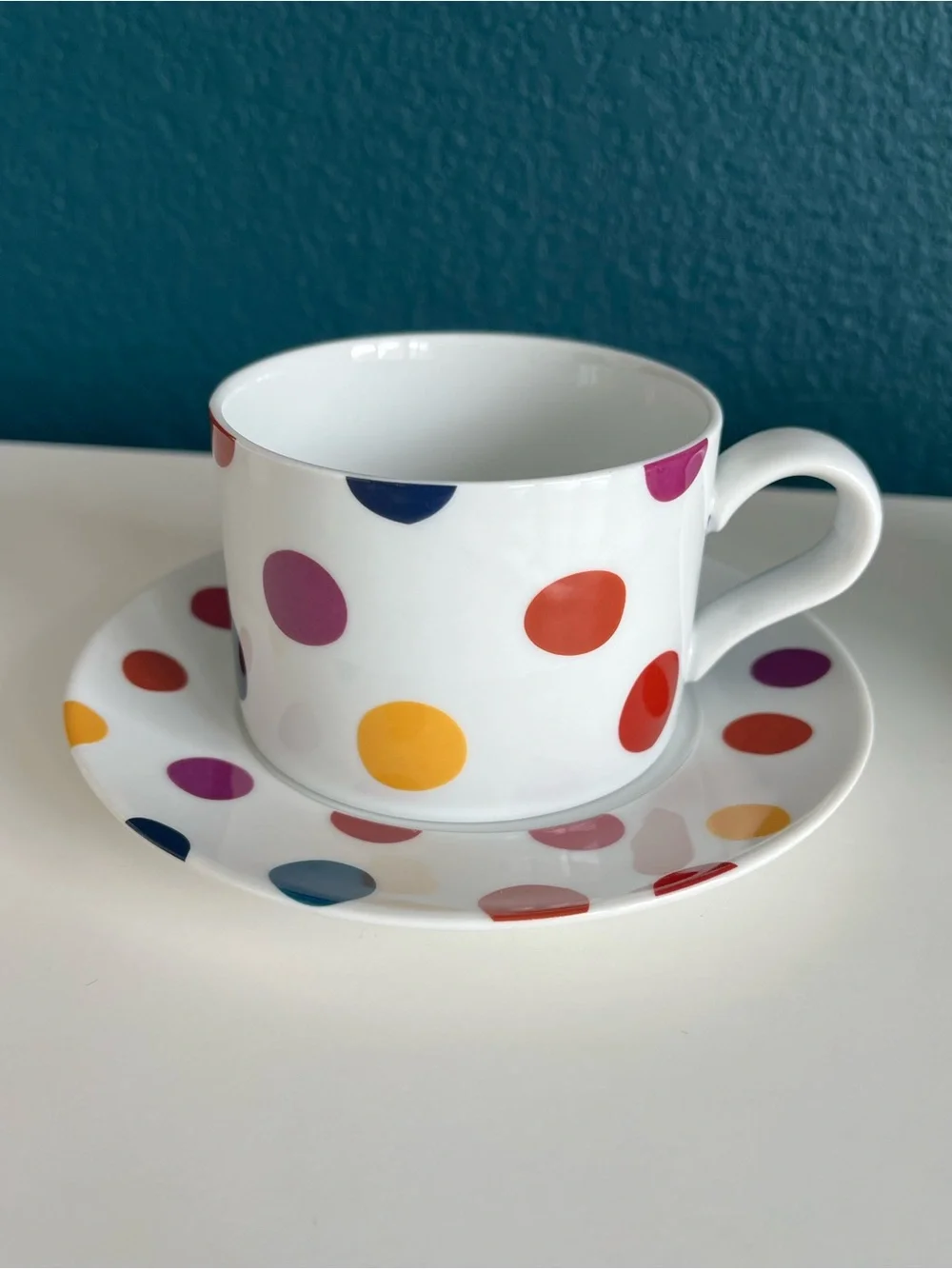 World Market Stackable Polka-Dot Tea Set with Teapot Teacups & Saucers